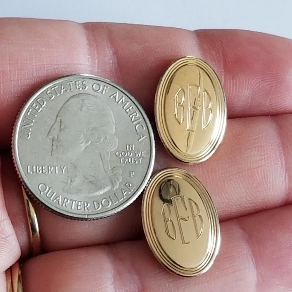 Vintage Krementz cuff links mens gold tone engraved monogram BFB orange